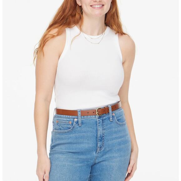 J.Crew Ribbed High-Neck Tank Top Sz S White Slim Fit Stretch Pullover Sleeveless - Picture 1 of 8